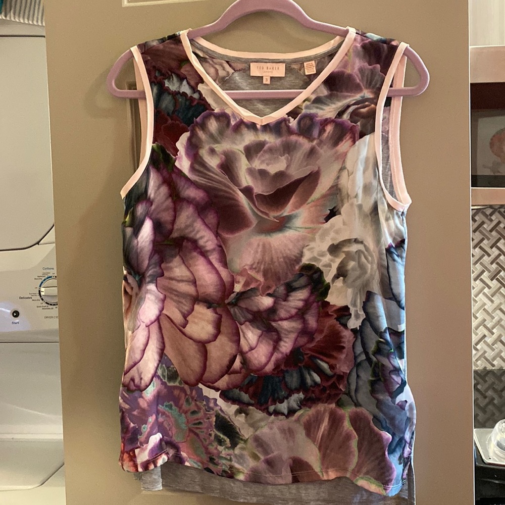 Ted Baker purple floral sleeveless tank shirt top